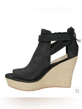 Ugg Black Peep-Toe Espadrille Wedge Sandals